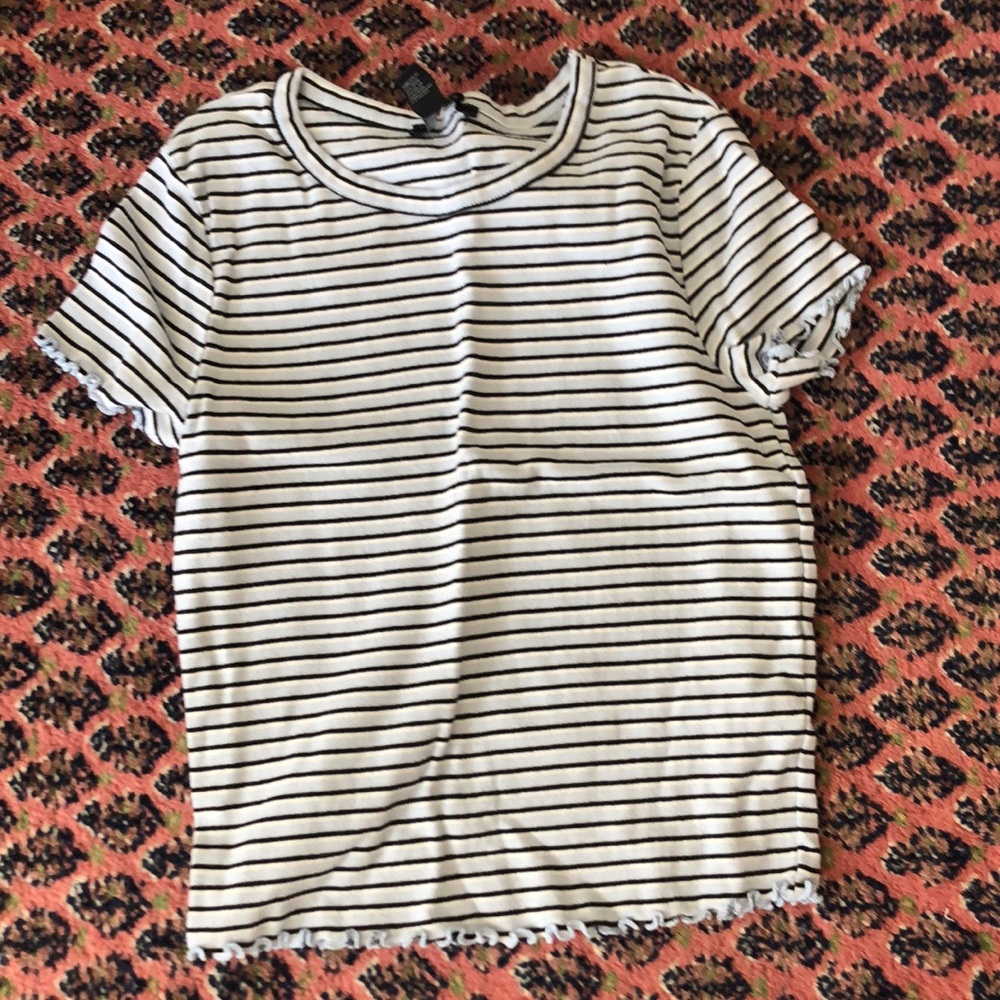 Blue and white stripped shirt with ruffle